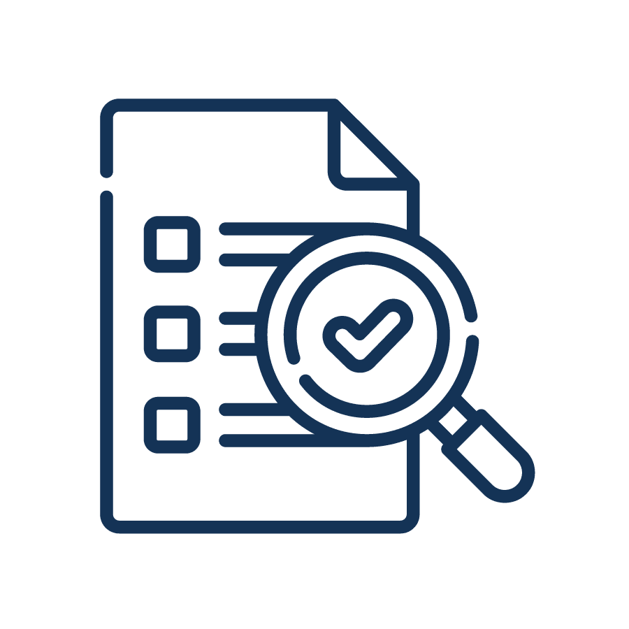 magnifying glass with a checkmark over a document